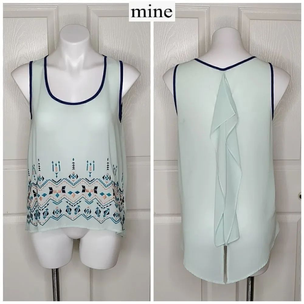 Mine Aztec embroidered ruffle back tank top
